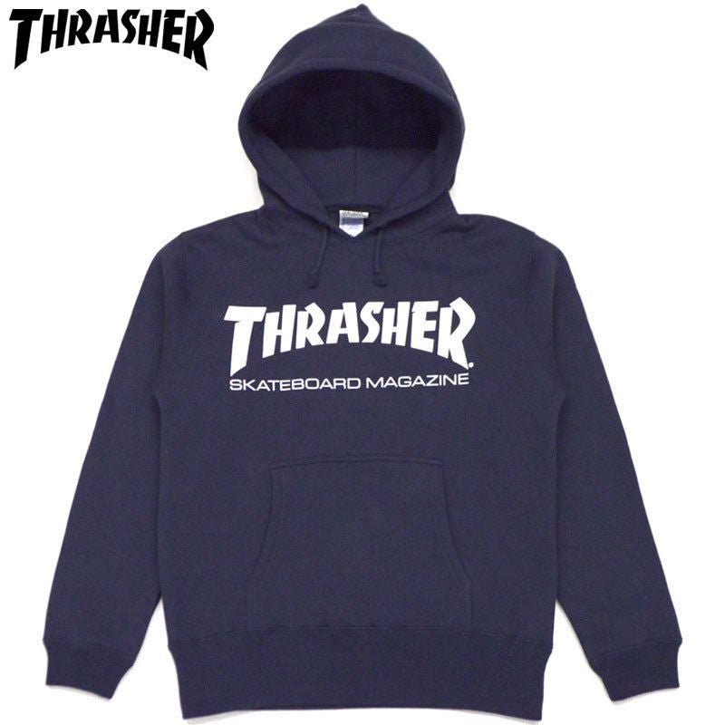 スラッシャー THRASHER MAG LOGO HOODED SWEAT(NAVY WHITE) | 大阪
