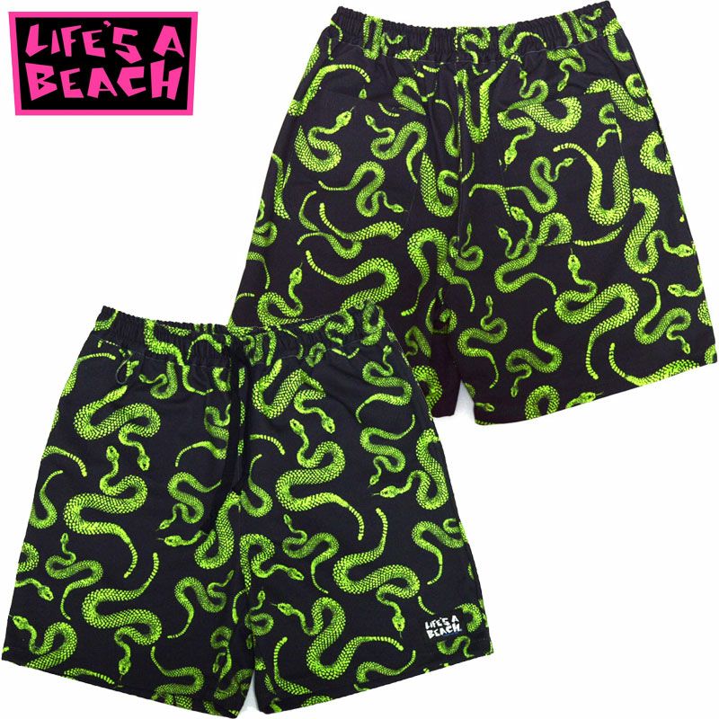 LIFE'S A BEACH蛇柄ショート サンタクルーズ パウエル zorlac ライフズアビーチ Life's A Beach ELASTIC SHORTS SNAKE(BLACK/GREEN