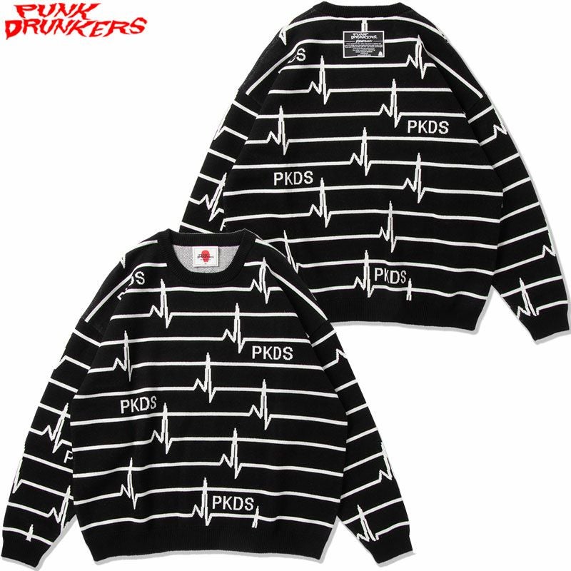 パンクドランカーズ PUNK DRUNKERS 心電図ニット(BLACK) | 大阪心斎橋