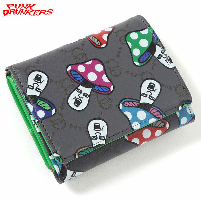 パンクドランカーズ PUNK DRUNKERS きのこ総柄三つ折り財布(GRAY