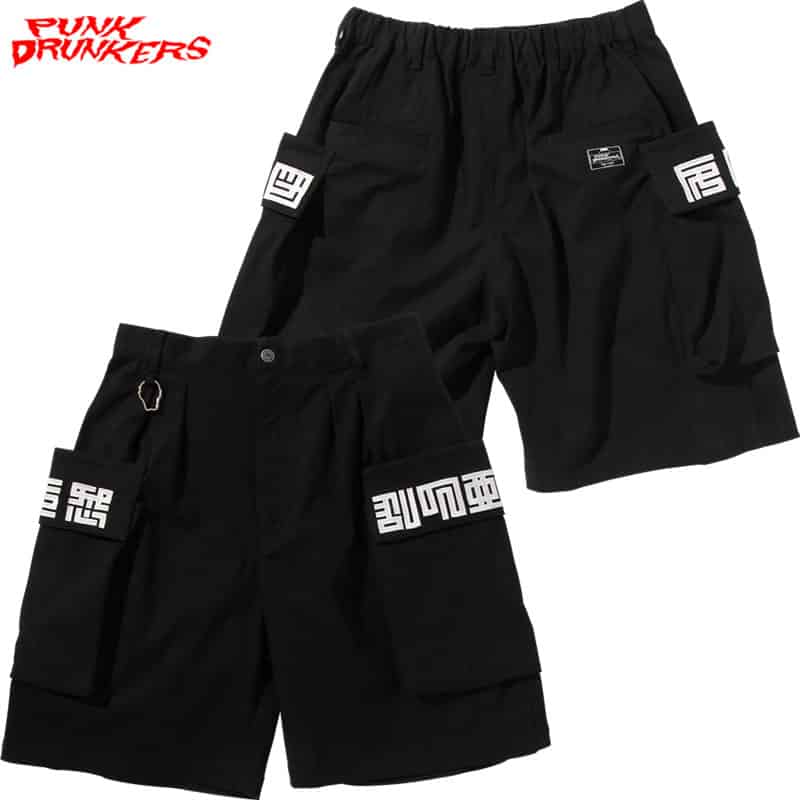 パンクドランカーズ PUNK DRUNKERS 四角ロゴカーゴショーツ(BLACK