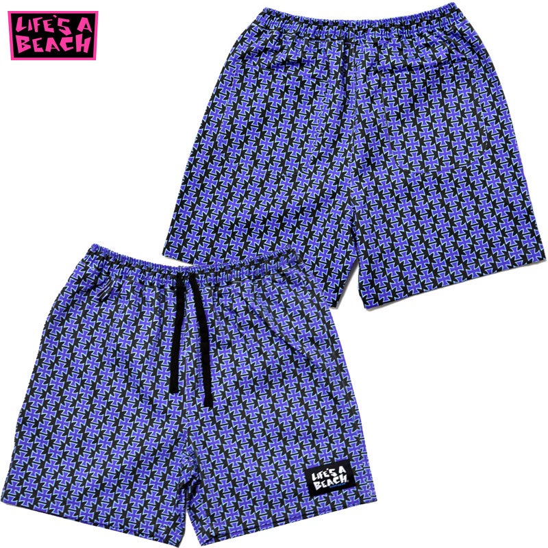 80’s当時物LIFE’S A BEACH アイアンクロス柄ショーツ Lサイズ ライフズアビーチ Life's A Beach WARP別注 ELASTIC SHORTS IRON CROSS