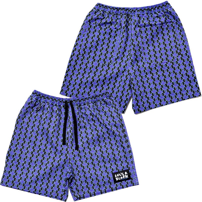 80’s当時物LIFE’S A BEACH アイアンクロス柄ショーツ Lサイズ ライフズアビーチ Life's A Beach WARP別注 ELASTIC SHORTS IRON CROSS